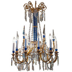 Louis XVI Style Gilt Bronze and Faux Lapis Twelve-Light Chandelier 5