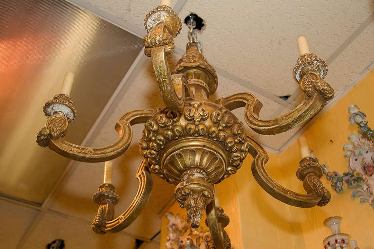 Giltwood French Louis XVI Style Six-Arm Chandelier For Sale 1