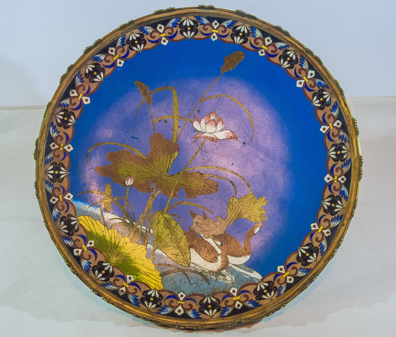 A Fine Bronze and Cloisonne Enamel Footed Centerpiece