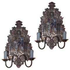 Pair of Silvered Figural Two-Arm Wall Light Sconces