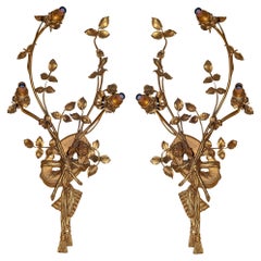Pair Antique Louis XV Style Gilt Bronze Sconces with Musical Motif