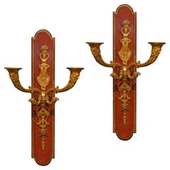Pair 19th Century French Empire Style Gilt Bronze 2-Light Sconces / Wall Lights