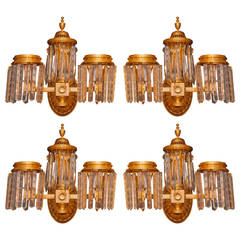 Set of Four Crystal and Bronze Two-Arm Wall Light Sconces 8