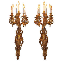 Large Pair of Gilt Bronze Figural Louis XVI Style Wall Lights Large Pair of Gilt Bronze Figural Louis XVI Style Wall Lights