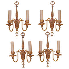 Set of Four Louis XVI Style Gilt Bronze Two-Arm Wall Light Sconces 8