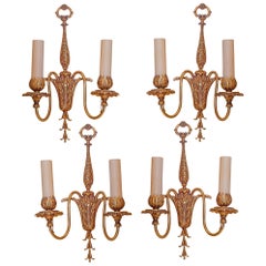 Set of Four Louis XVI Style Gilt Bronze Two-Arm Wall Light Sconces