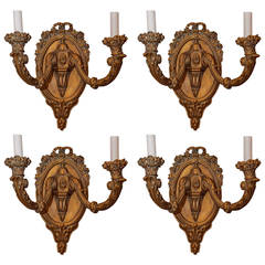 Set of Four Gilt Gesso Two-Arm Wall Light Sconces