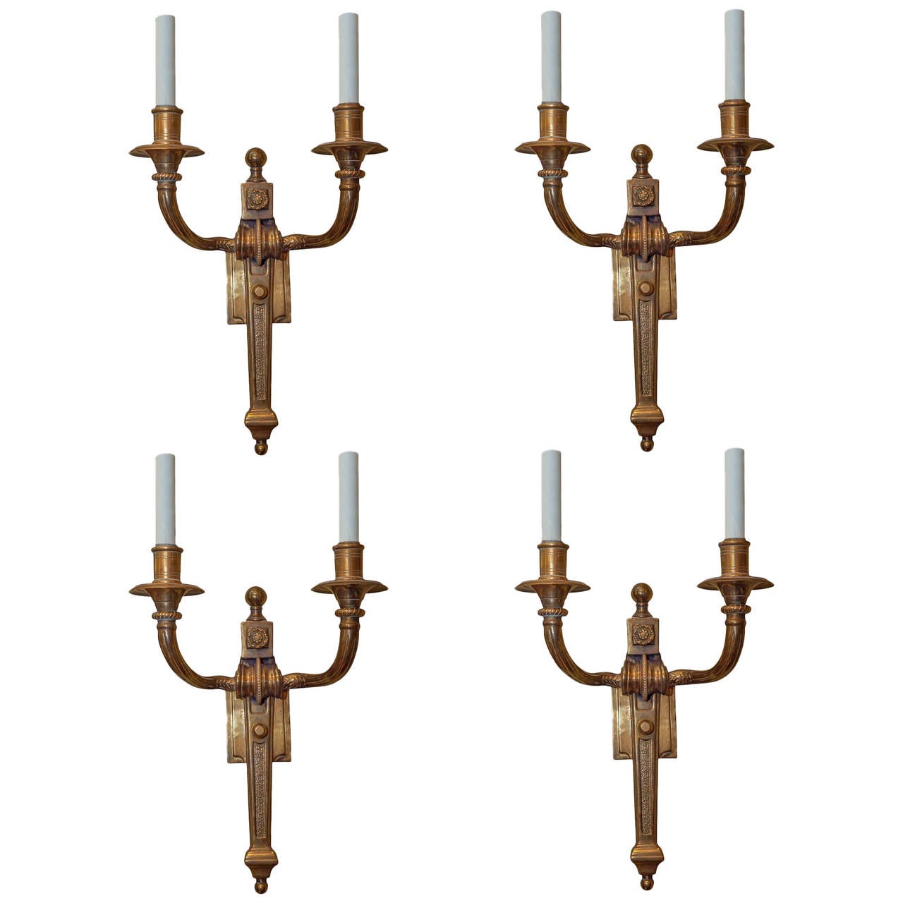 Set of Four Gilt Bronze Neoclassical Two-Arm Wall Light Sconces at 1stDibs