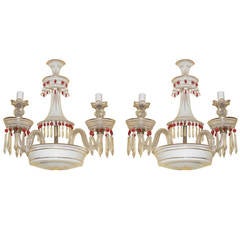 Vintage Pair of White Opaline Glass Two-Arm Wall Light Sconces