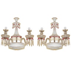 Pair of White Opaline Glass Two-Arm Wall Light Sconces
