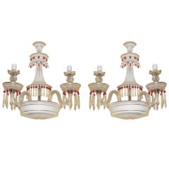 Pair of White Opaline Glass Two-Arm Wall Light Sconces