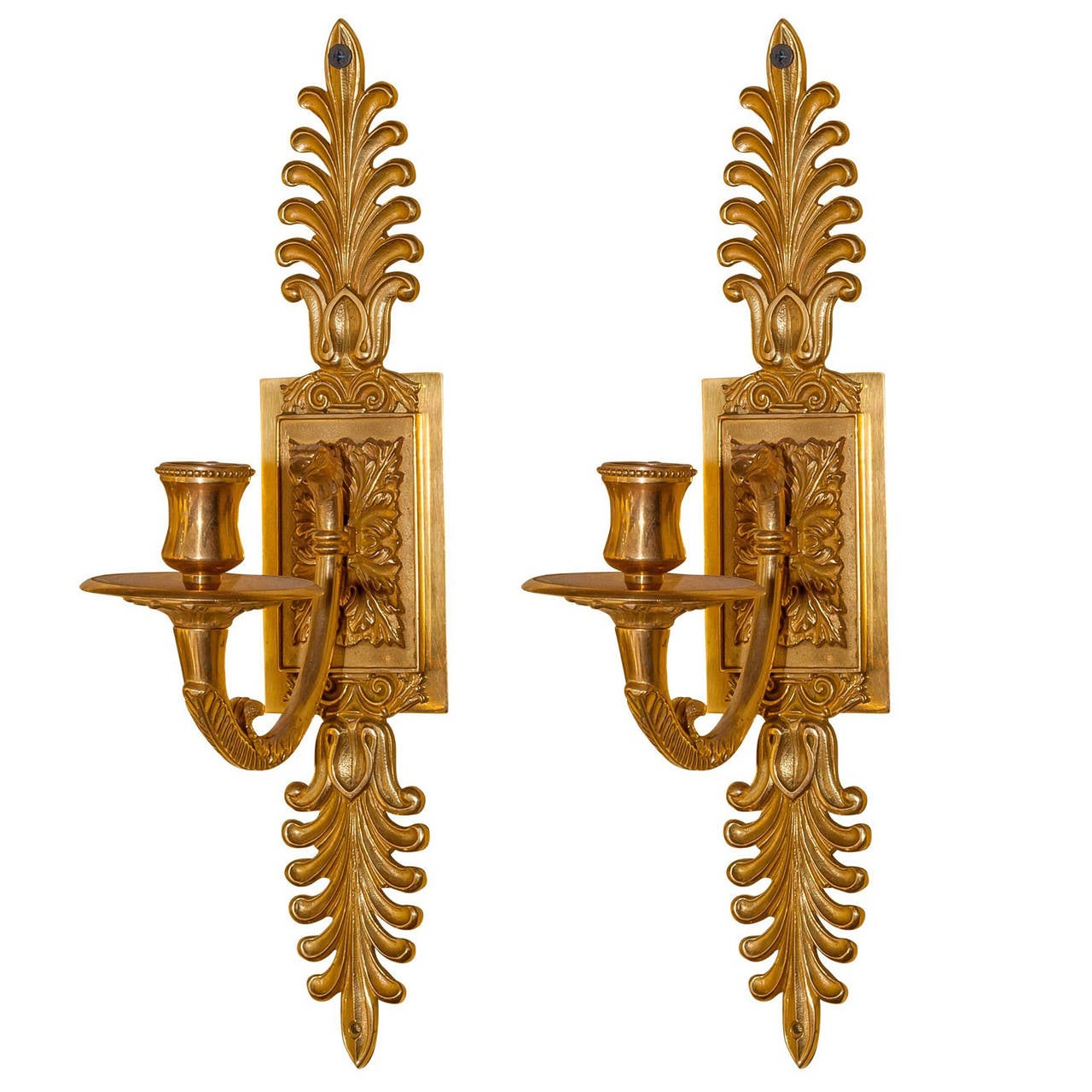 Pair of Louis XVI Style Gilt Bronze One-Arm Wall Light Sconces For Sale at 1stdibs