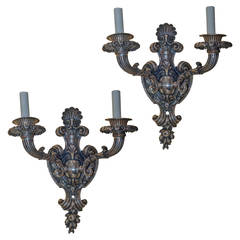 Pair of Silvered Bronze Two-Arm Wall Light Sconces 4