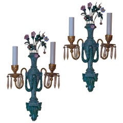 Pair E.F. Caldwell Neoclassical Sconces with Green Patina, circa 1910s