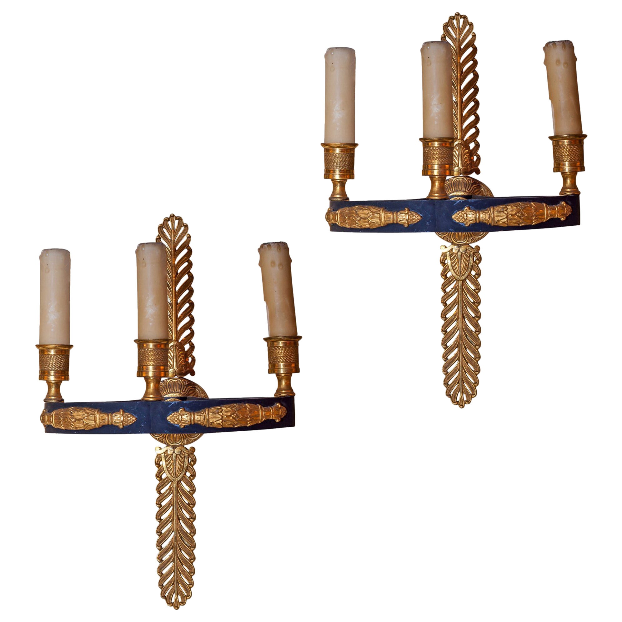 Pair of Empire Style Three-Arm Wall Sconces