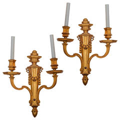 Set of Four Gilt Metal Two-Arm Wall Sconces by Caldwell & Co.