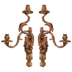 Pair of Antique Louis XV Style Gilt Bronze Figural Two-Arm Wall Light Sconces