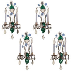 Set of Four Gilt Metal and Crystal Bagues Style Two-Arm Wall Light Sconces 3