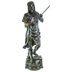 Orientalist Patinated Bronze Figure of a Standing Warrior Holding His Rifle