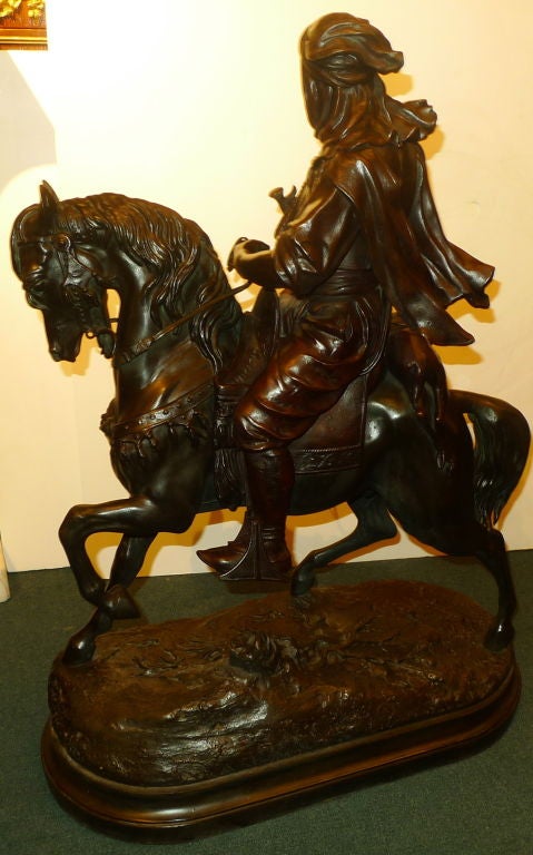 White Metal Group of Arab Horse Rider Signed Barye and Guillman In Good Condition In New York, NY