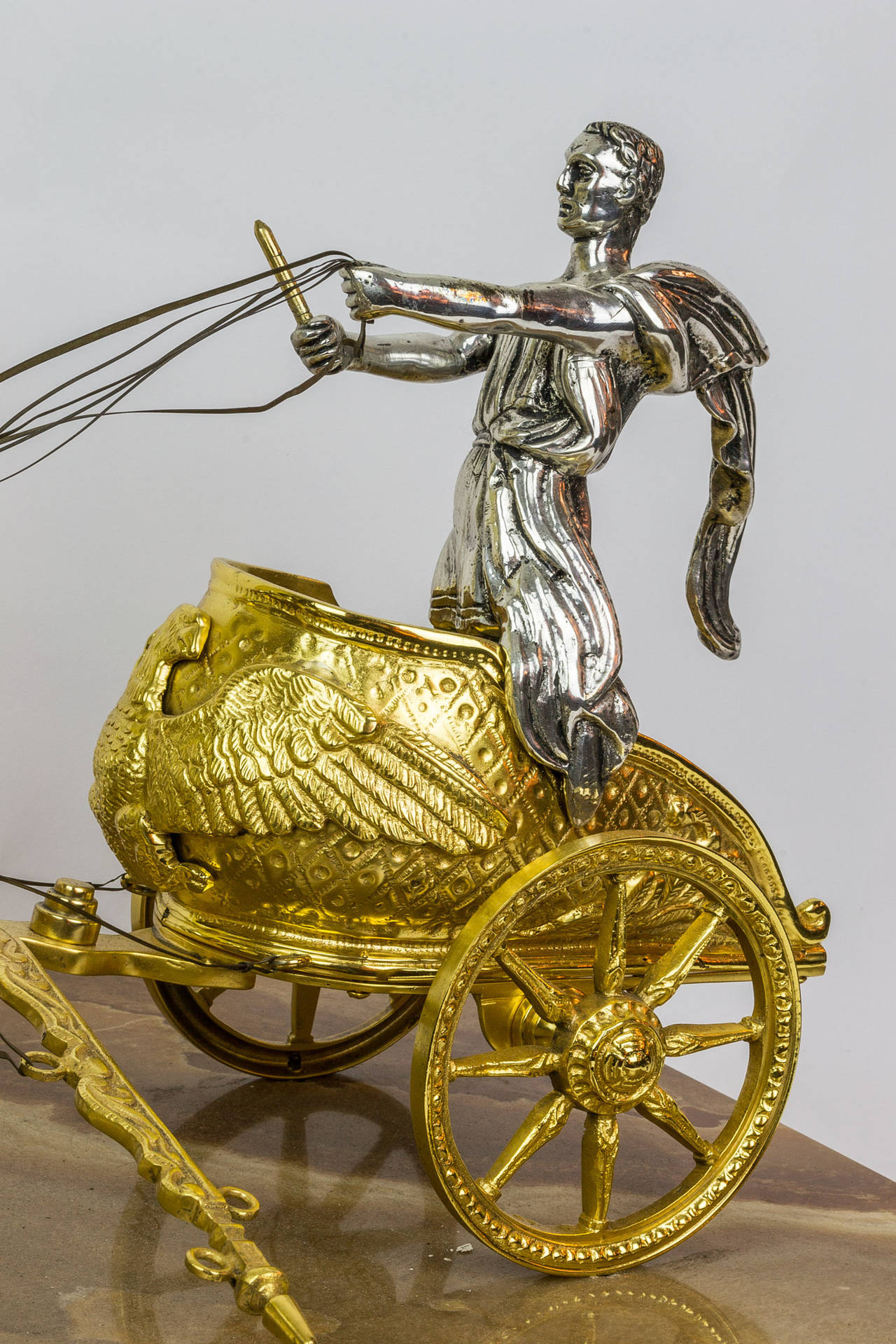 Wonderful Gilt and Silvered Bronze Roman Warrior Riding His Chariot on Onyx Base
Stock Number: SC88