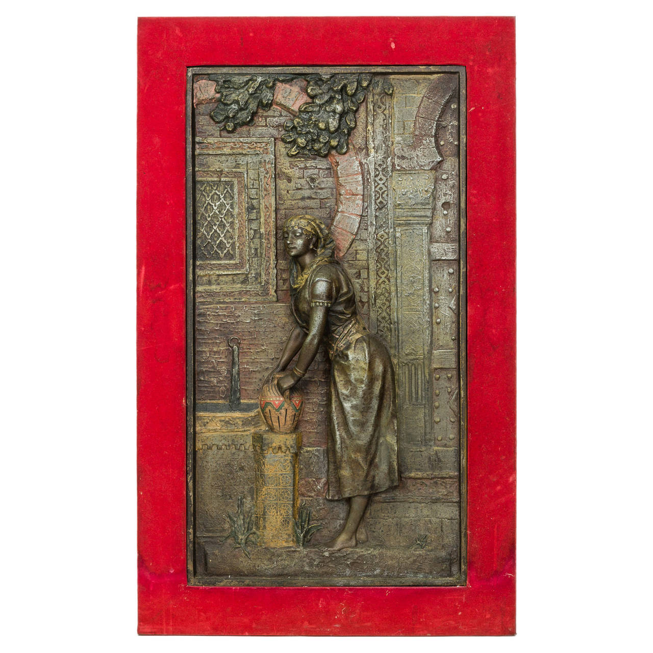 Large Pair of Orientalist Patinated Metal Figural Wall Plaques