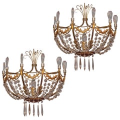 Antique Pair of Gilt Bronze and Crystal Baltic Style Wall Light Sconces