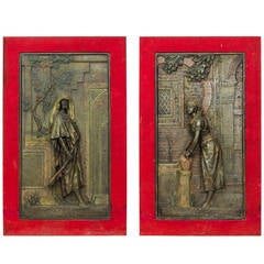 Large Pair of Orientalist Patinated Metal Figural Wall Plaques Large Pair of Orientalist Patinated Metal Figural Wall Plaques