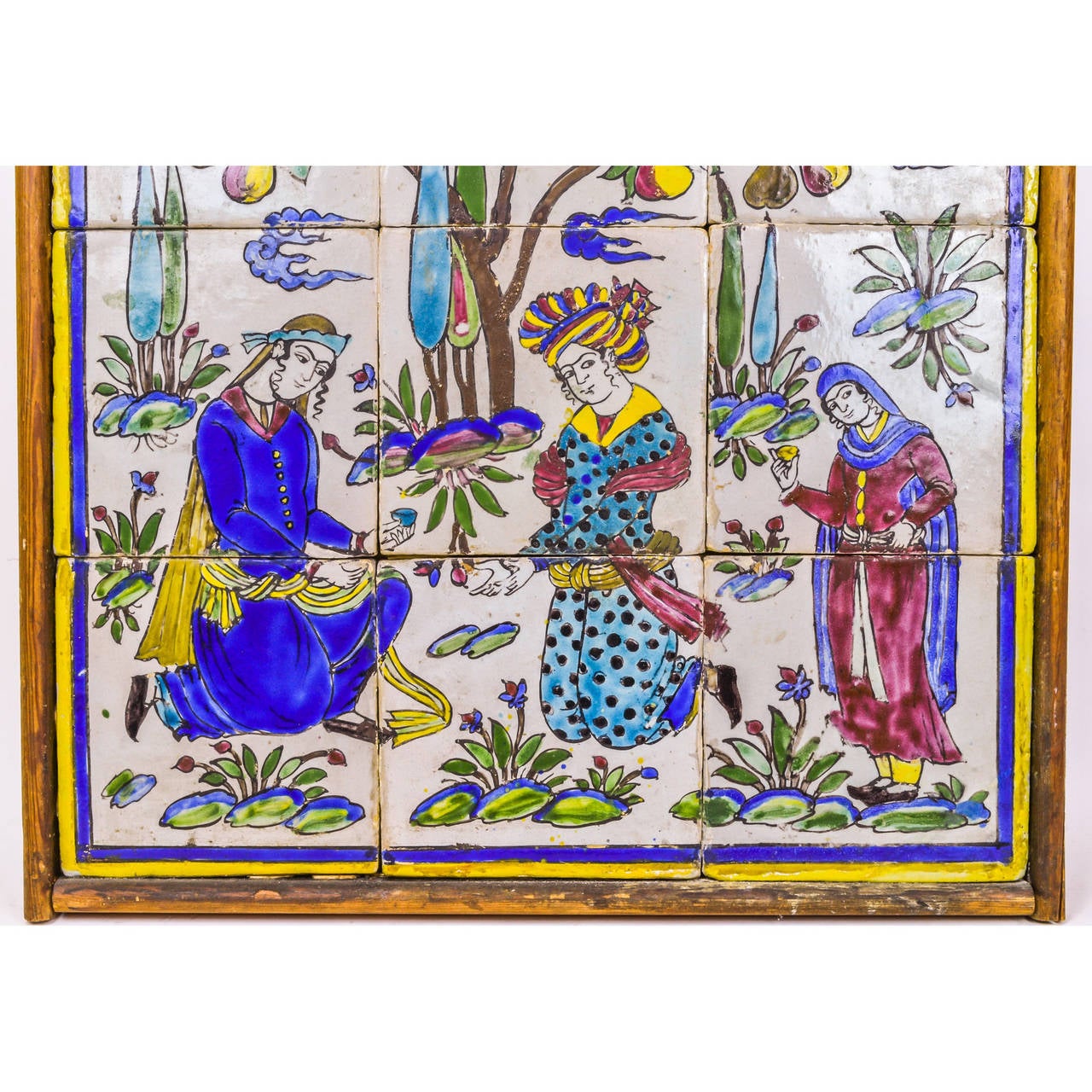 Group of Wall Hanging Tiles with Seated Lovers in Garden