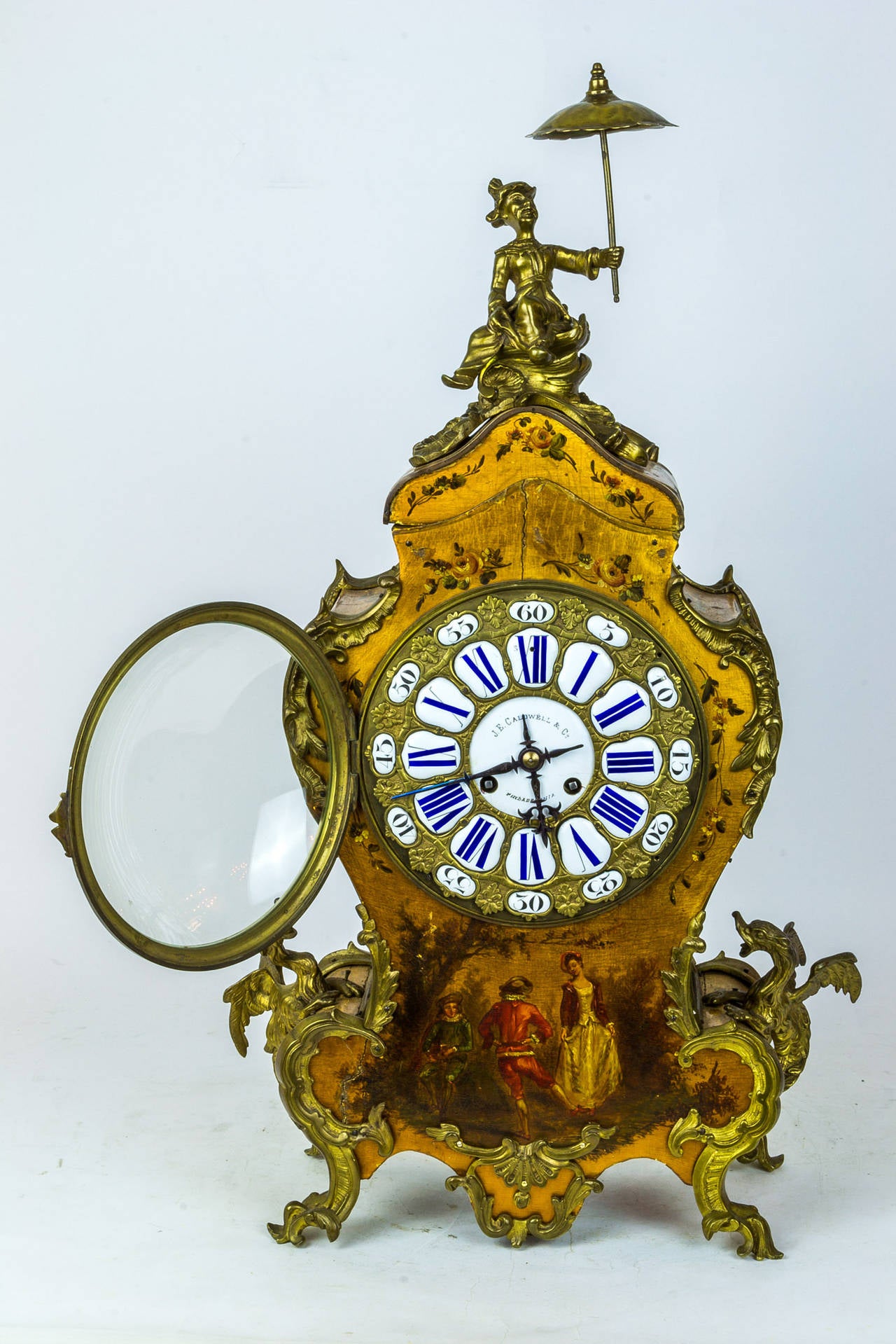American Unusual Chinoiserie Gilt Bronze Figural Mantel Clock by J.E. Caldwell & Co