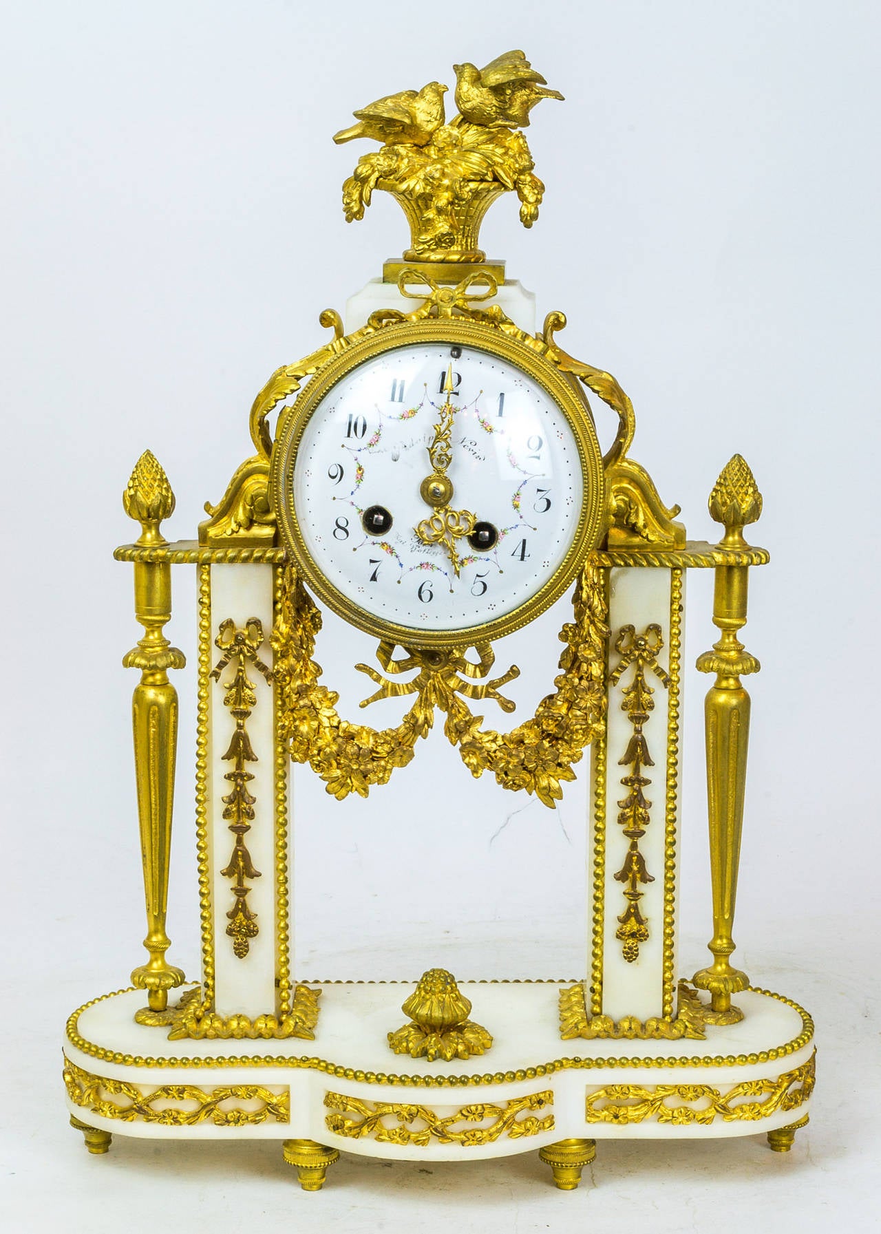 Three-Piece Louis XVI Style Gilt Bronze and Marble Clock Set