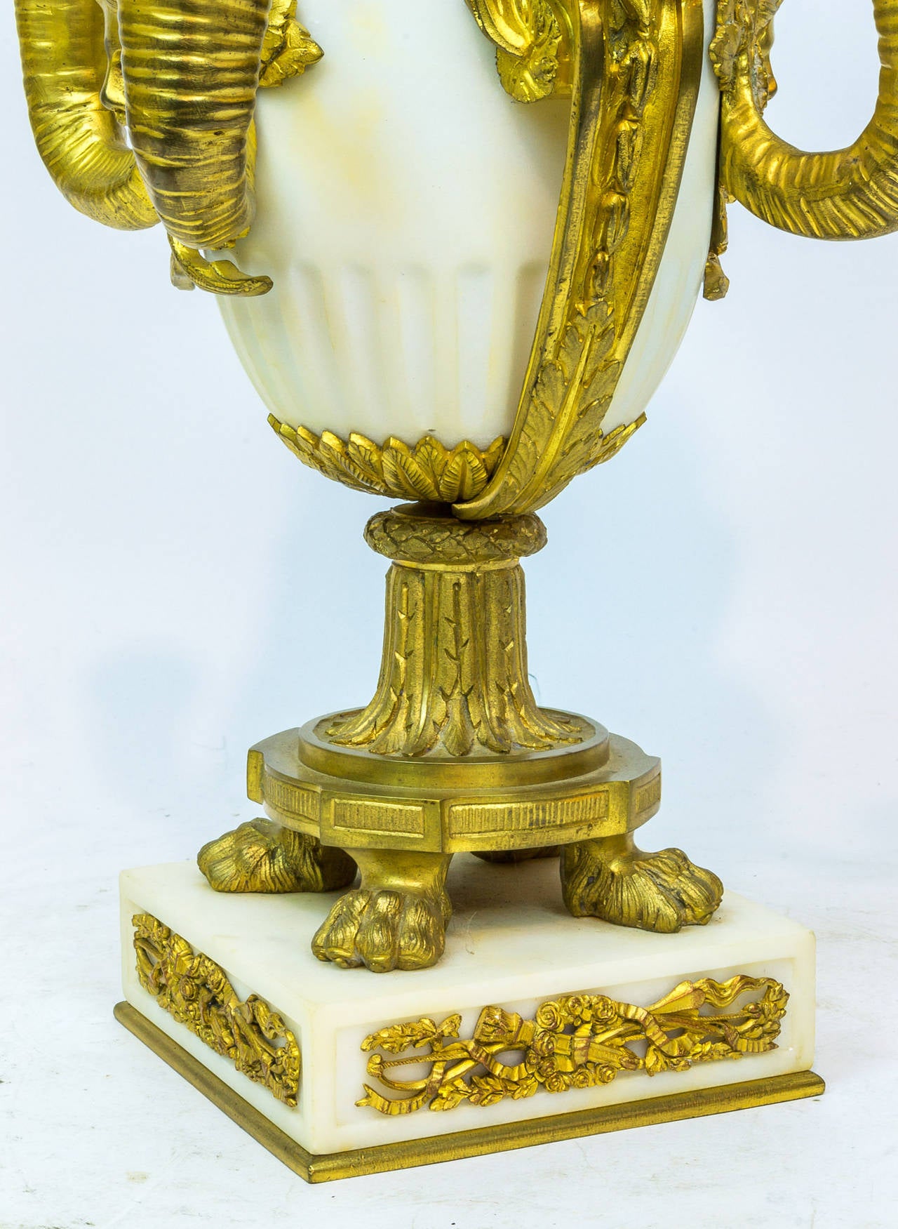Pair of Louis XV Style Gilt Bronze and Marble Figural Urns In Excellent Condition In New York, NY
