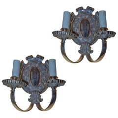 Pair of Two-Light Silver Plated Wall Light Sconces