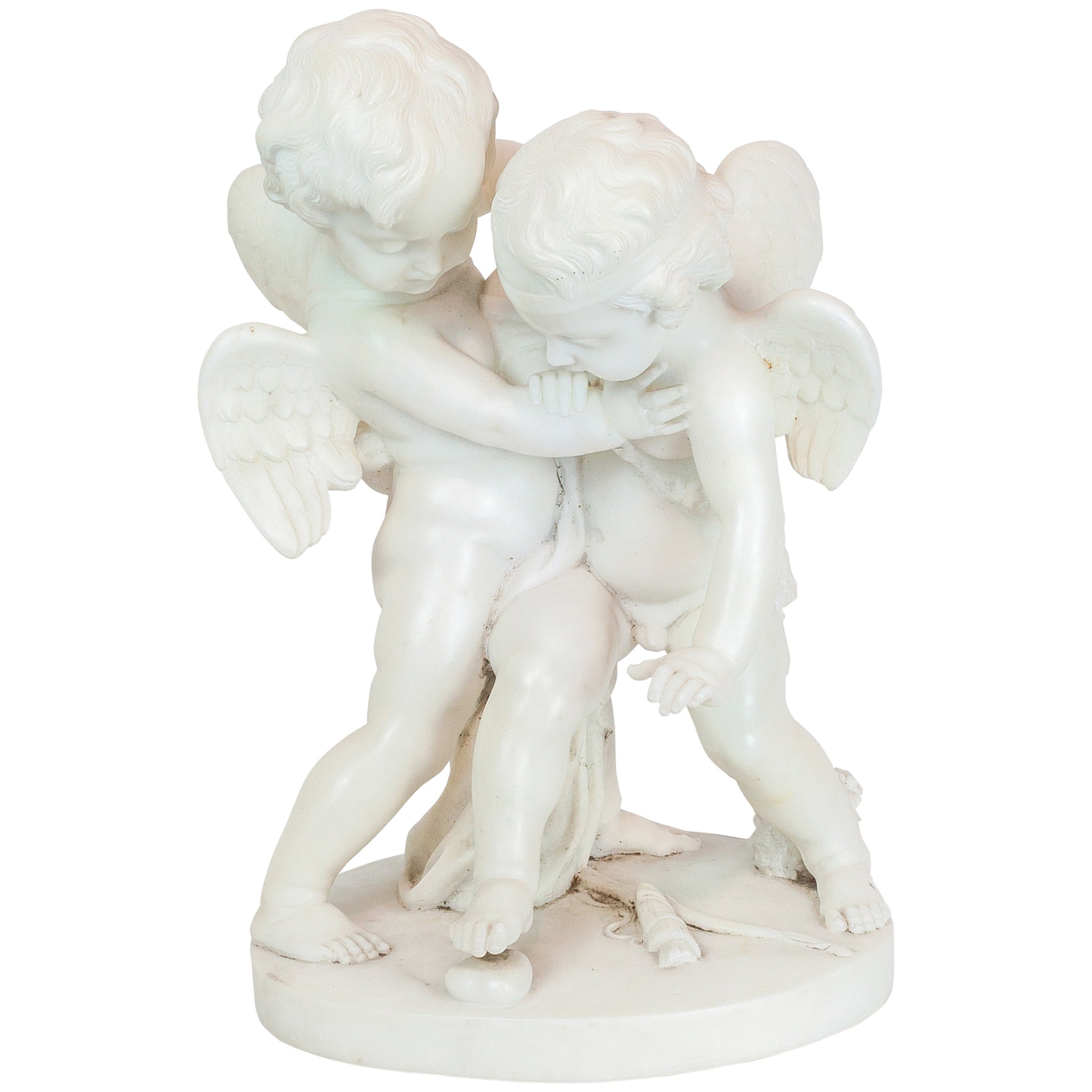Italian White Marble Group of Two Cherubs Depicting Broken Heart at ...