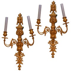 Exquisite Pair of Gilt Bronze Louis XVI Style Two-Arm Wall Light Sconces