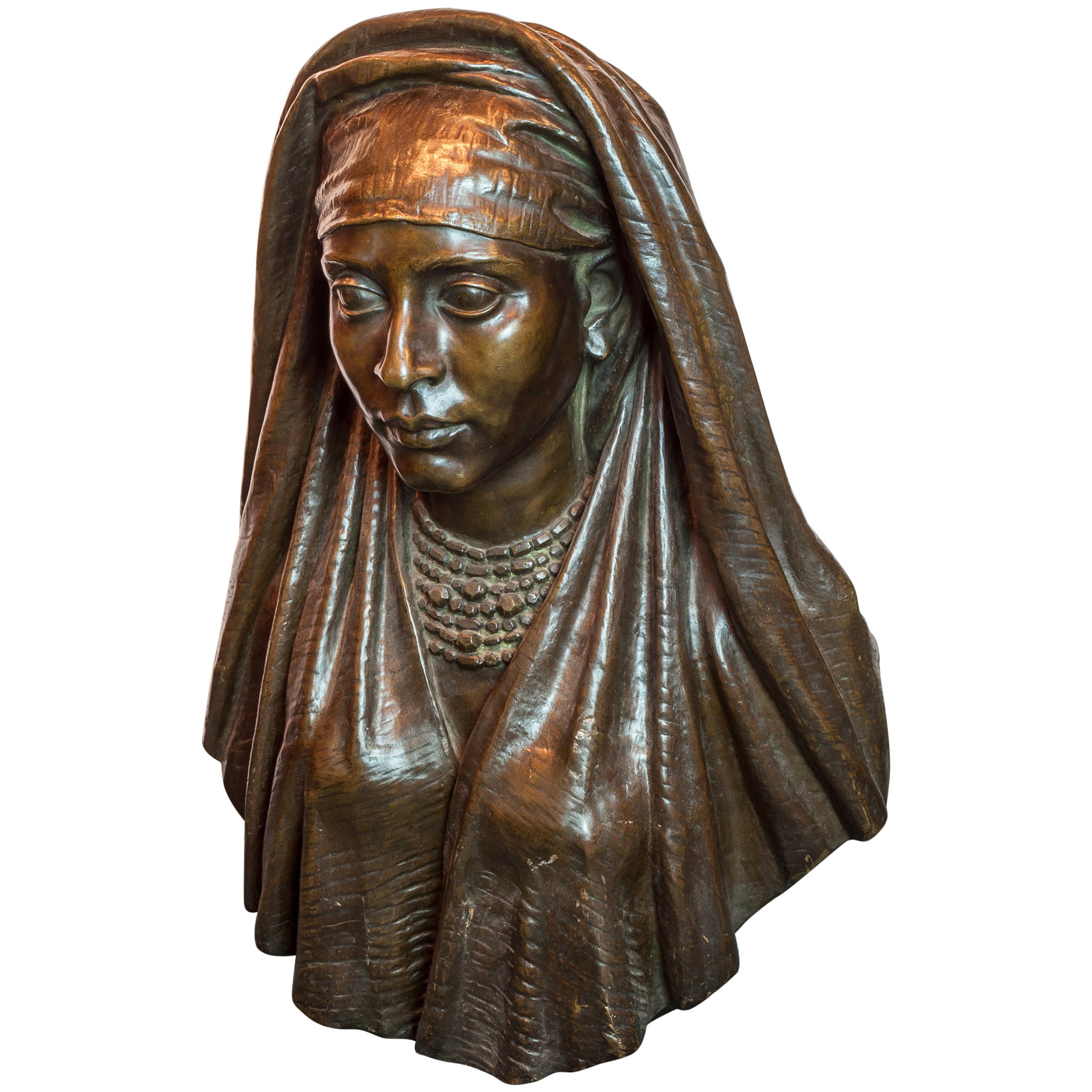 Patinated Bronze Bust of a Gypsy Girl