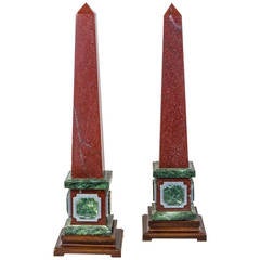 Pair of Neoclassical Multicolor Marble Obelisks