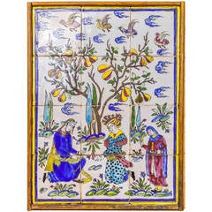 Group of Wall Hanging Tiles with Seated Lovers in Garden