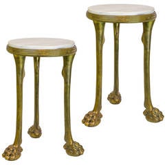 Pair of Neoclassical Bronze Low Marble-Top Pedestal Tables