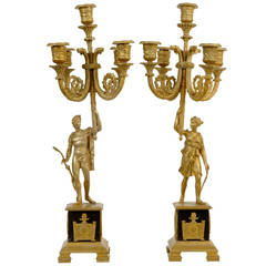 Pair of Empire Style Two-Tone Gilt Bronze Figural Candelabras