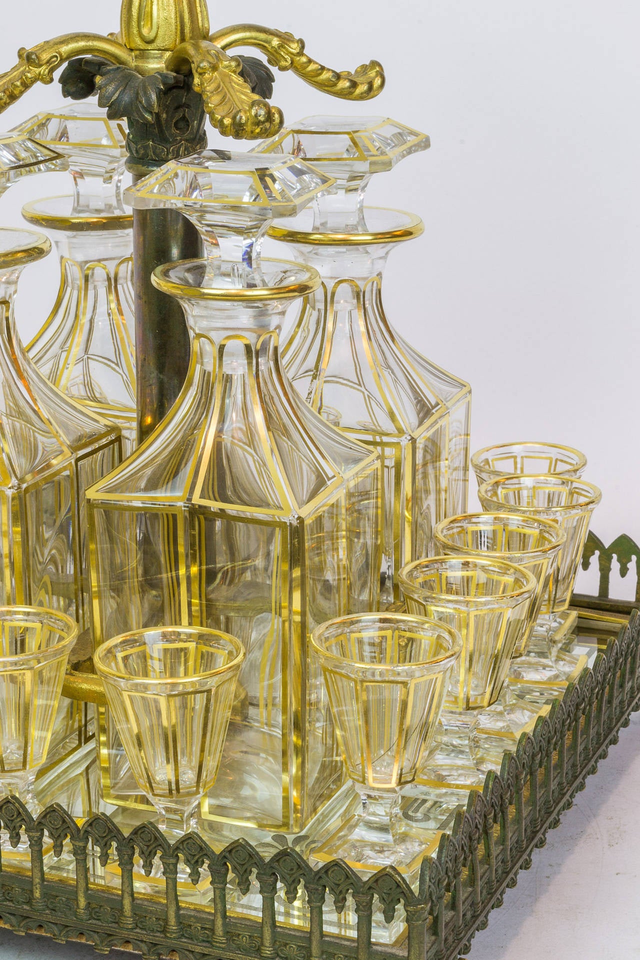 A Fantastic 19th Century French Baccarat Style Crystal and Gilt Bronze Tantalus Mirrored Stand Liquor Set
Stock Number: G3