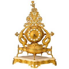 Used Gilt Bronze French Mantel Clock with Chinese Chippendale Feet
