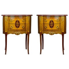 Pair of French Kidney Shaped Marble-Top Side Commode Tables