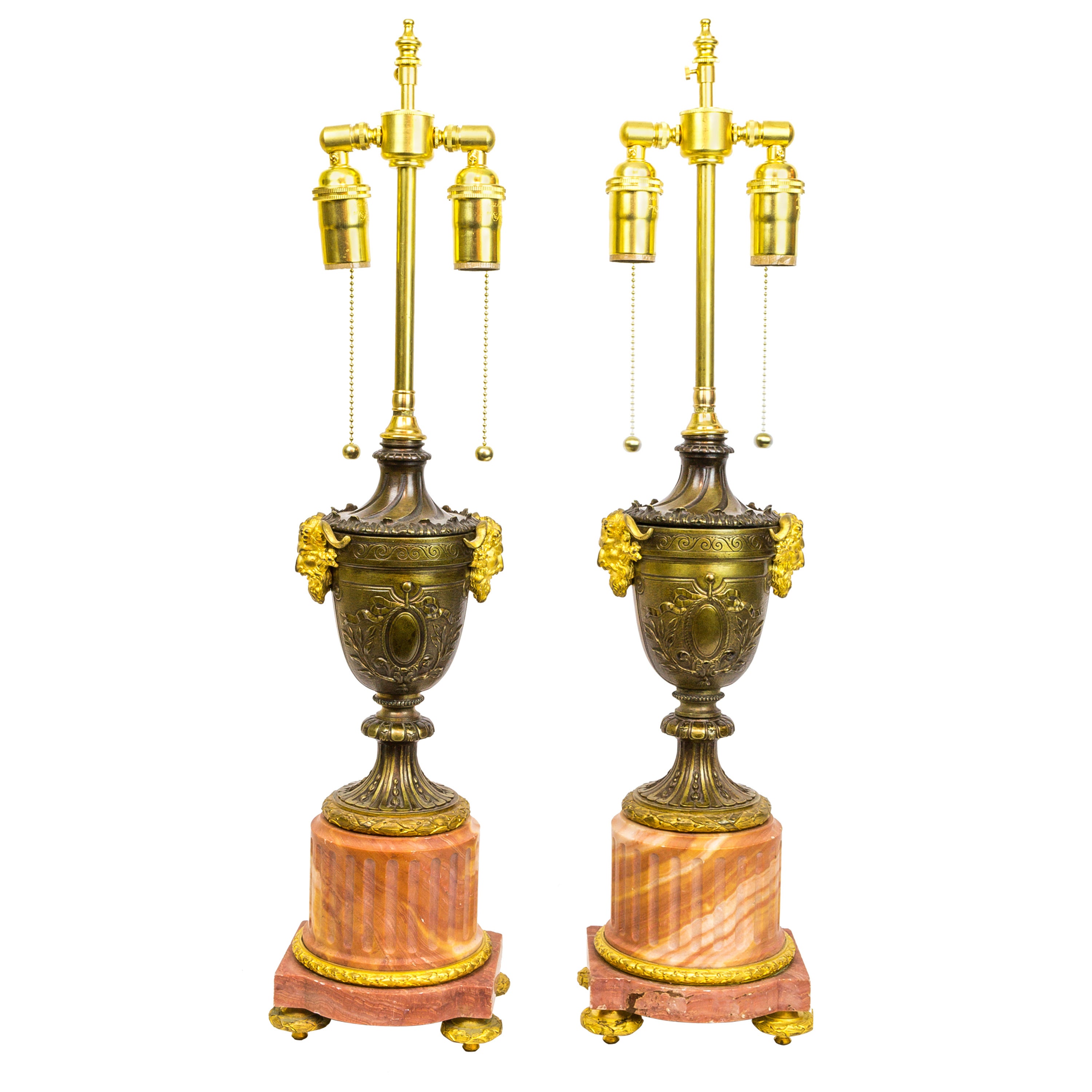 Louis XVI Style Pair of Marble and Bronze Lamps