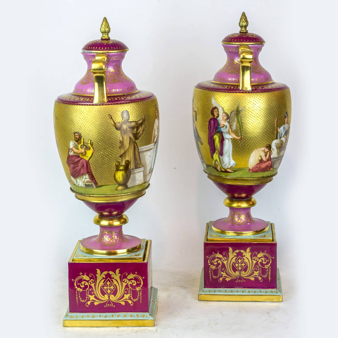 Magnificent Pair of Royal Vienna Neoclassical Painted Porcelain Covered Vases In Excellent Condition In New York, NY