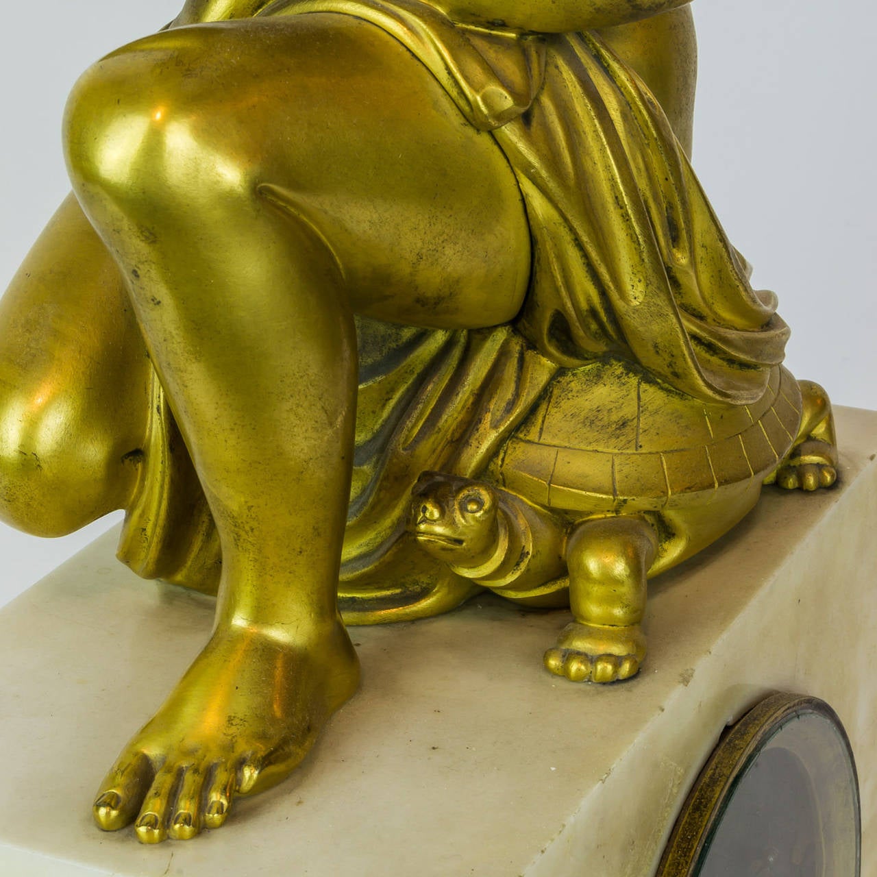 French Gilt Bronze and White Marble Neoclassical Figural Mantel Clock