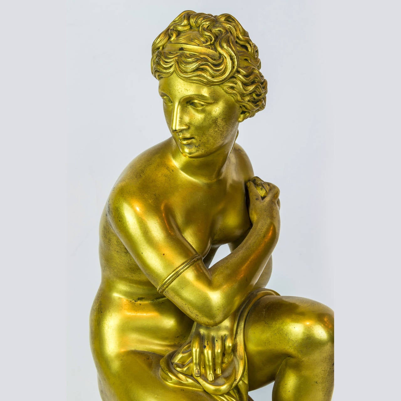 19th Century Gilt Bronze and White Marble Neoclassical Figural Mantel Clock
