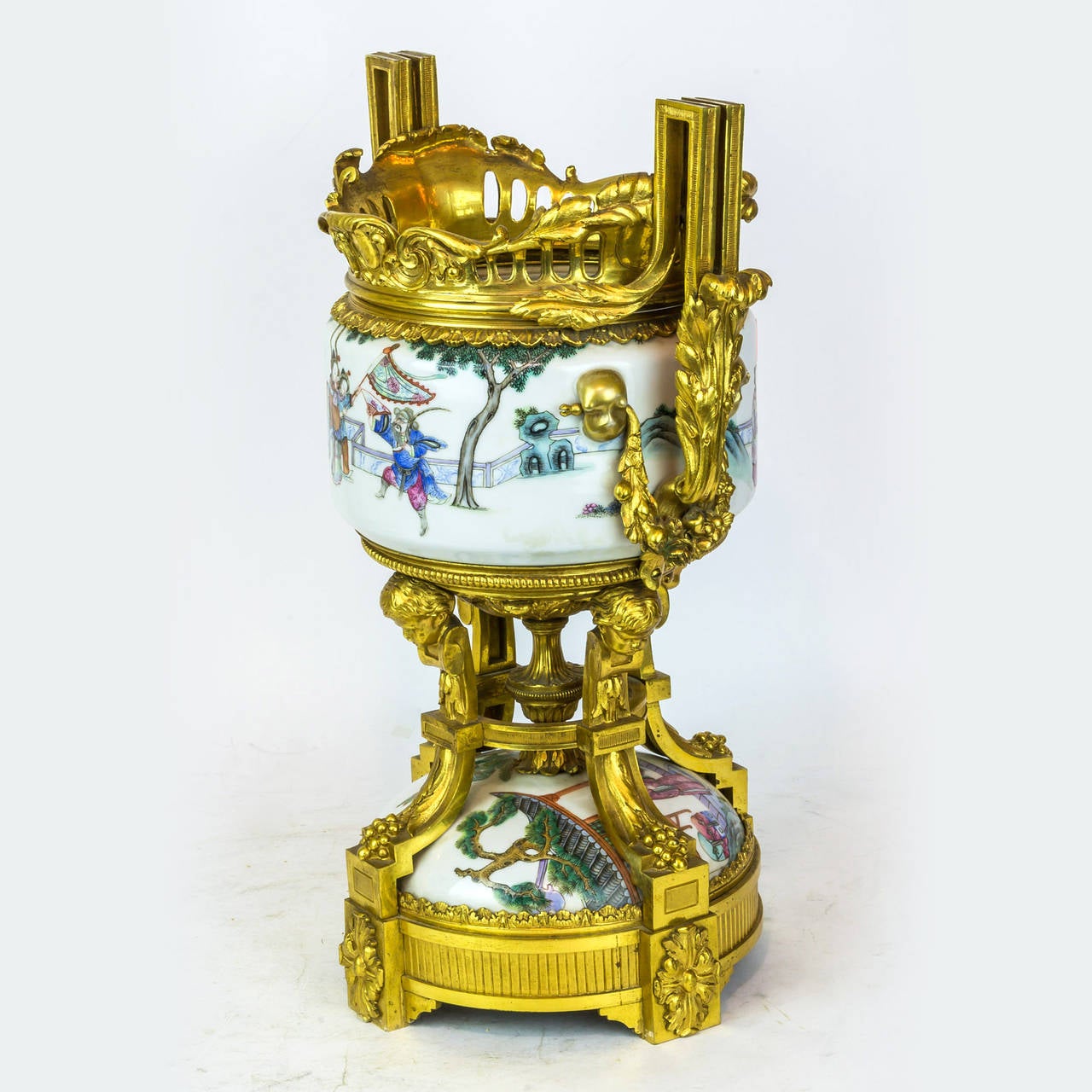A Fine Bronze and Porcelain Footed Centerpiece with Chinese Porcelain