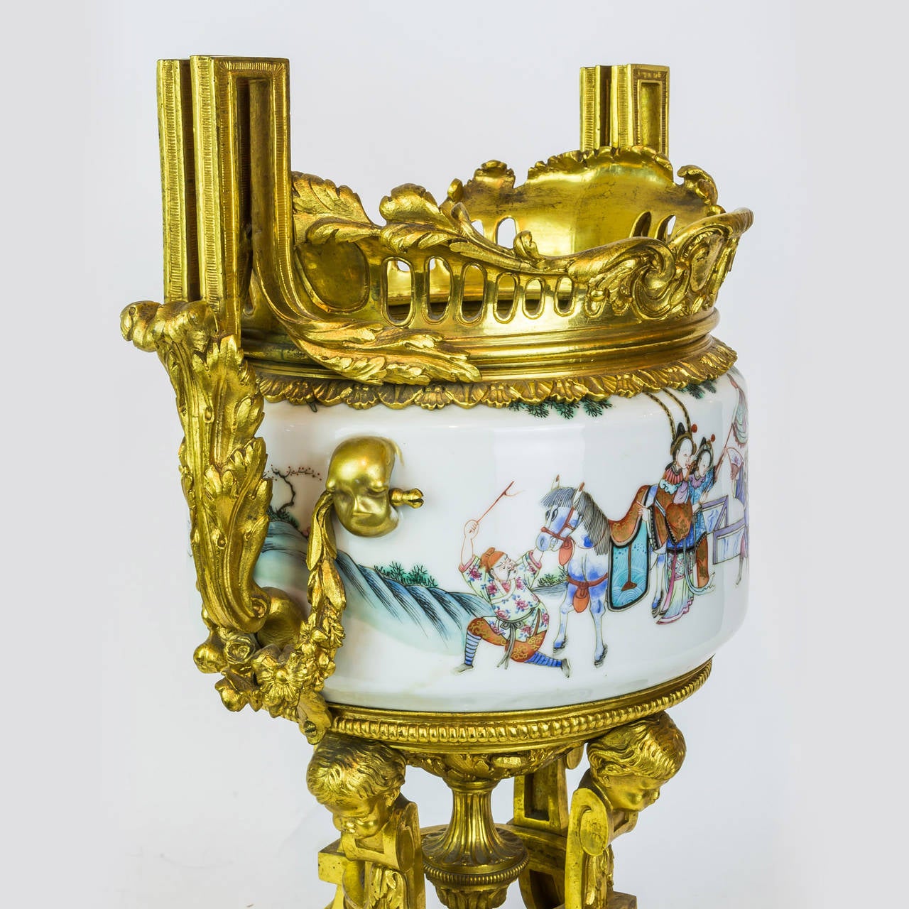 19th Century Fine Bronze and Porcelain Footed Centerpiece with Chinese Porcelain