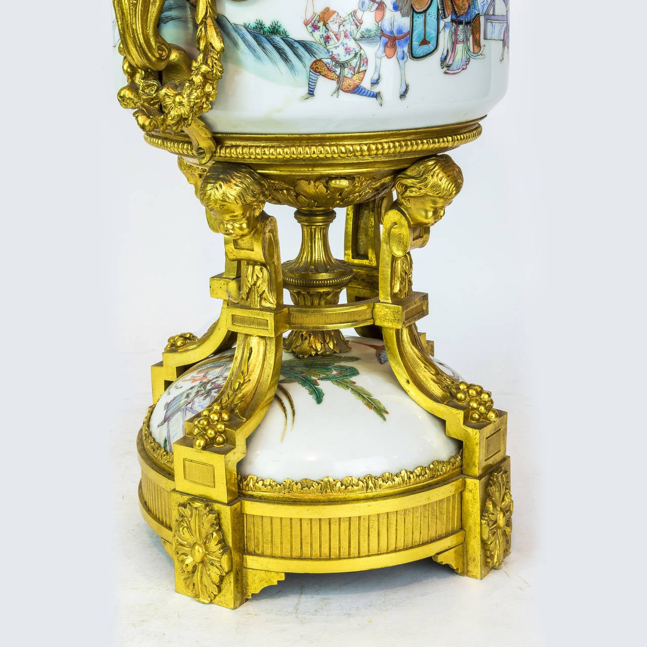 French Fine Bronze and Porcelain Footed Centerpiece with Chinese Porcelain